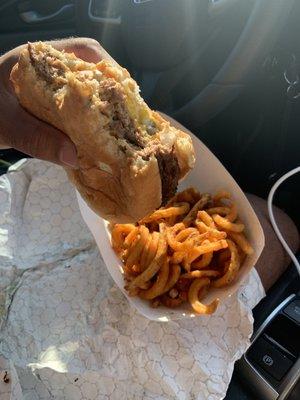 Mega double cheeseburger and large twister fries.