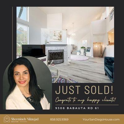 Sold by Shermineh, San Diego CA 92129