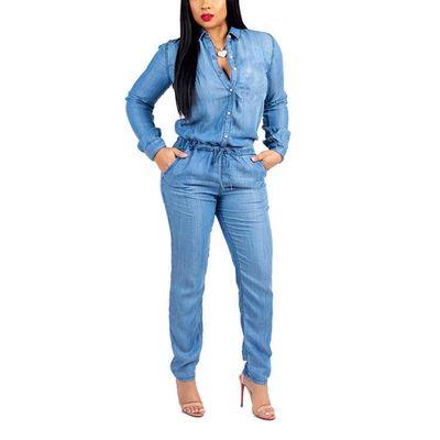 Women Drawstring Long Sleeve Casual Denim Jumpsuit. 
Season: Spring Summer Autumn Winter. 
Size: S - 3XL