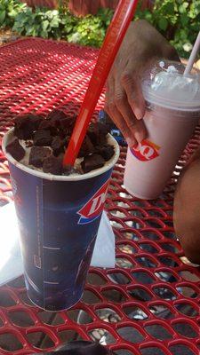 Chocolate Xtreme Blizzard for me, and a strawberry milkshake for hub.