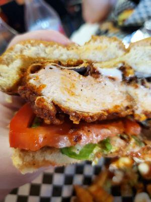 Spicy fried chicken sandwich