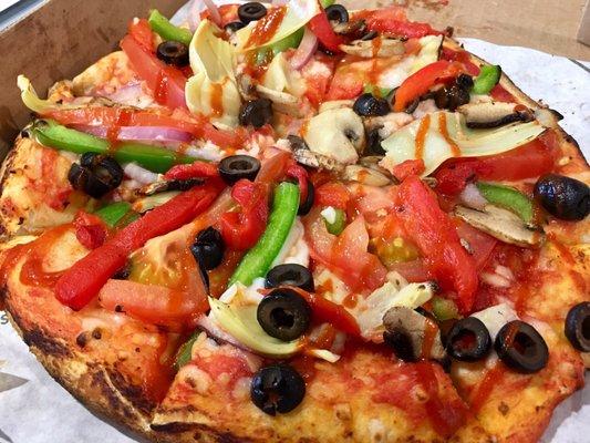 Build your own pizza: veggies on veggies on veggies (on dairy free cheese)