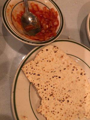 Complimentary flat bread and spiced onions