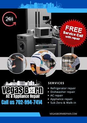 Free service call with repair. Available to take calls 24/7.