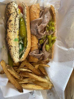 Chicago Dog and Italian Beef w/fries