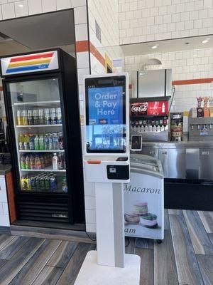 Lots of beverages & Macarons! There's one kiosk to order your food too.