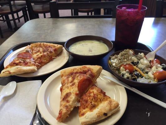 Carb loading? All this,  unlimited soup + salad + breadsticks + pizza for $9.09 with a drink