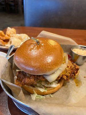 Spicy hot fried chicken club sandwich with chipotle aioli, amazing flavor!