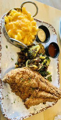 This entire plate was dynamite! The catfish was perfectly seasoned and fried ( not greasy). The brussel sprouts . Mac and cheese .