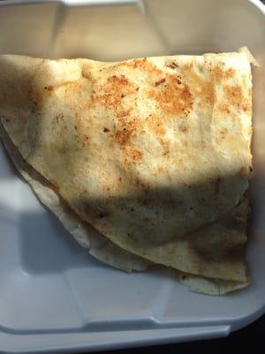 A hefty chx quesadilla. Seasoned to perfection.