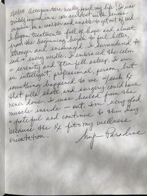 One of hundreds of Hand written Testimonials