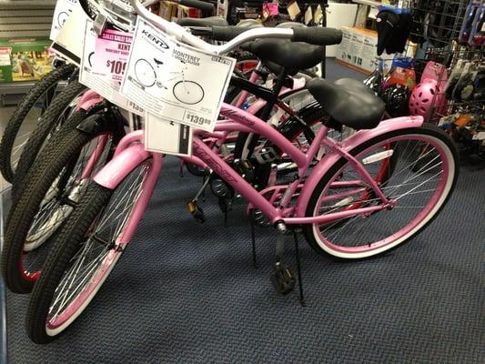 Cutest pink cruiser ever! And it has floral patterns on it.