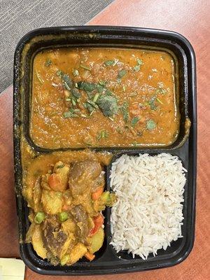 Veg Lunch Special. Chana Masala, Aloo Gobi,  Rice and Naan (not pictured) $14.99