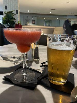 Strawberry margarita and beer