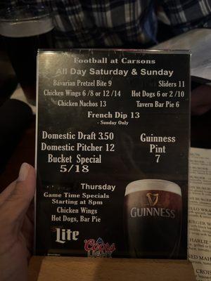 Football menu