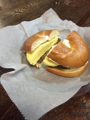 Breakfast sandwich and they made it with cream cheese !