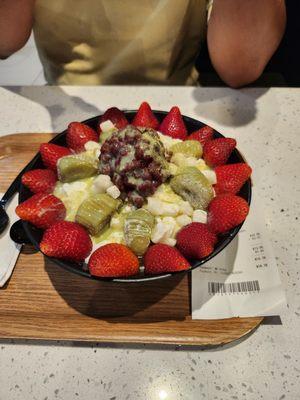 Matcha red bean bingsoo. Added strawberries for extra.