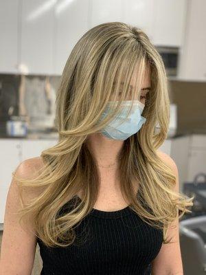 Partial highlights and blowout (no iron)