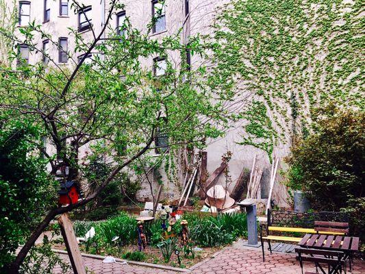 Greenery. Seating. Eclectic decor.