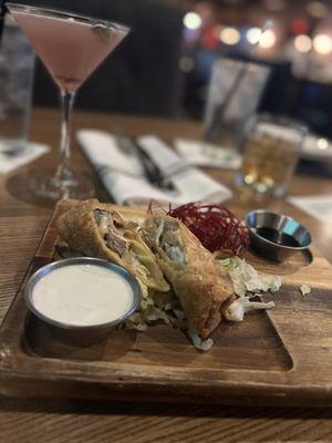 Filet Tip Eggrolls with the blueberry basil martini