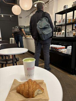 Croissant and Matcha Latte cost about $13 (before tip).