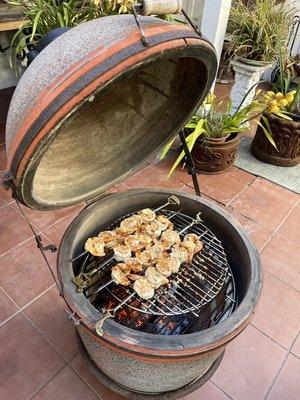 Shrimps on the barbie... restored 50 year old Hibachi Pot