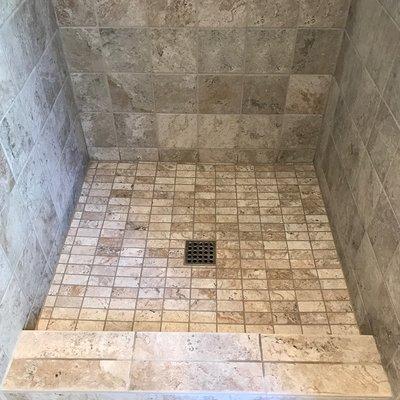 New tile shower pan built by Jim Hall.