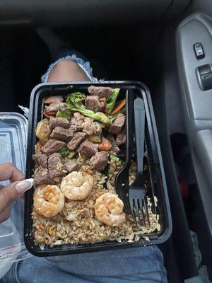 Shrimp and steak combination plate