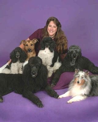 Cheryl and her dogs; don't they all look well behaved?