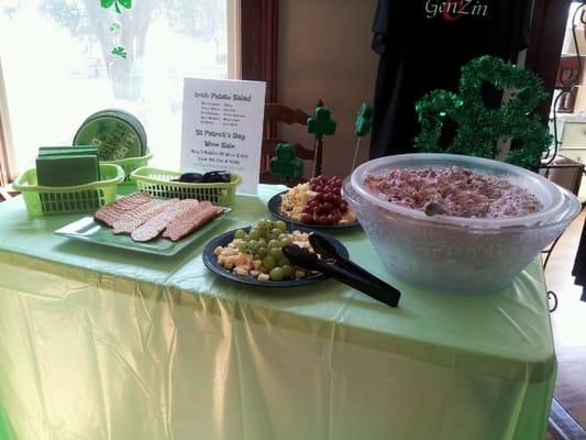 Free St. Patrick's Day grub...Irish cheeses and homemade potato salad (with corned beef & cabbage!)