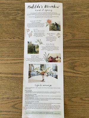 Insert includes the names of flowers, tips & a link to a DIY video.