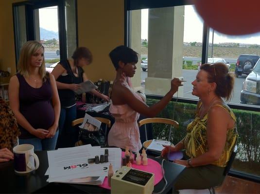 Great day with Client Kim and Amy trying out their new Airbrush talents on Sharon.