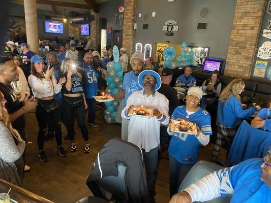 Celebrating Birthdays during half time of the game!