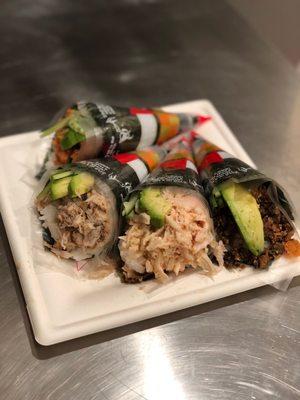 Salmon skin, lobster, blue crab, spicy tuna hand rolls