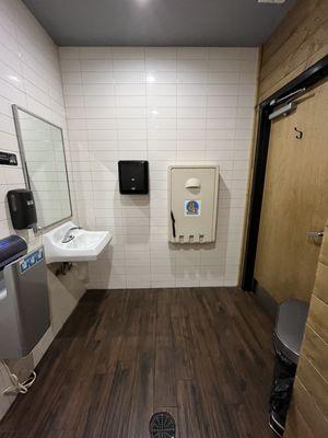 Clean restrooms and also has a changing table