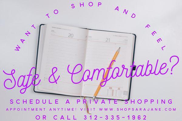 Private shopping appointments available! Visit www.shopsarajane.com to schedule or call/email anytime 312-335-1962/sarajanechicago@gmail.com