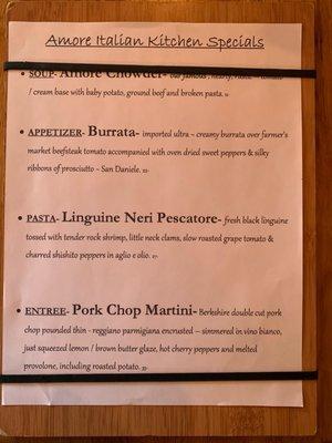 Specials menu