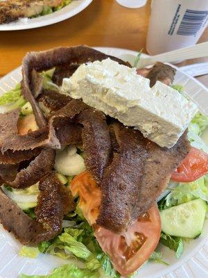 The gyro Salad with Lamb.  Now that's a chunk of feta cheese!!!!