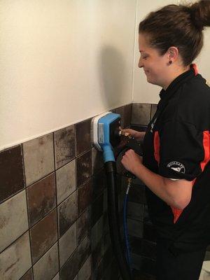 Our technicians are trained to clean all onsite textiles including wall tiles.