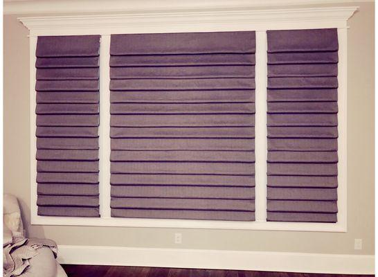 Motorized blackout looped roman shades