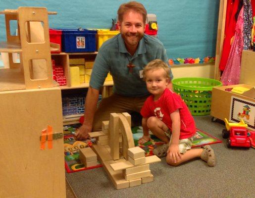 A father and son having fun at Fathers' Night!