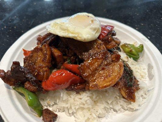 Basil Crispy Pork Over Rice/Fry Egg