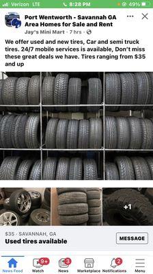 New and used car tires and semi truck tires