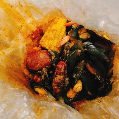 The Cajun Boil: crawfish, shrimp, mussels, corn, potato