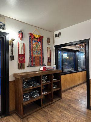 Gift shop area with beautiful Tibetan wall art.