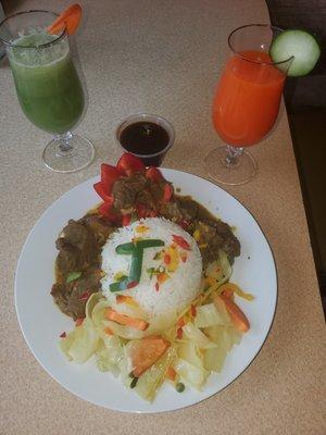 Curry Goat, Cabbage, White Rice