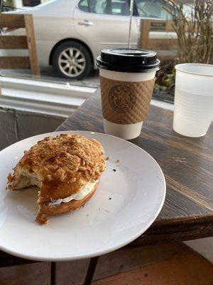 Asiago Bagel + Cream Cheese & Caramel Latte