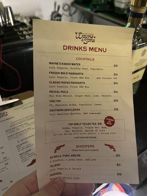 Drink menu