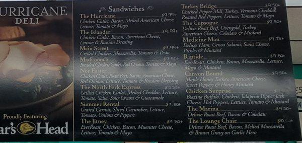 Sandwiches menu continued