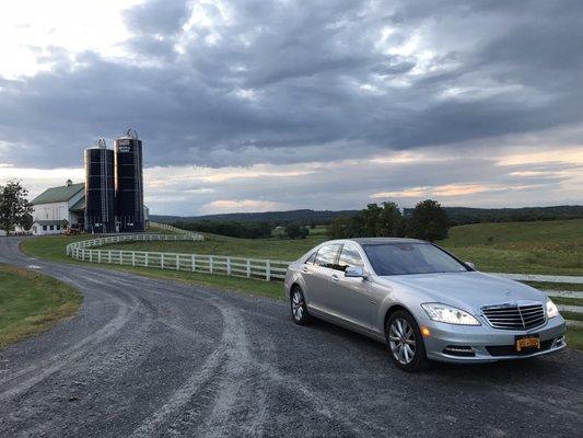 Our beautiful Mercedes S Class at a farm in Orange County. Book your next car today and drive in style !